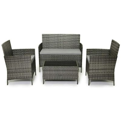 Rattan Garden Furniture Sofa Chair and Coffe Table Set with Tempered Glass Top - 3 Colour