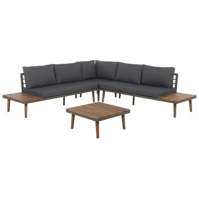 5 Seater Acacia Wood Garden Corner Sofa Set Grey CORATO