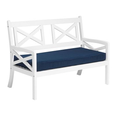 Acacia Wood Garden Bench White 121 cm with Blue Cushion BALTIC