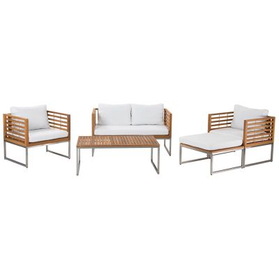 4 Seater Acacia Wood Garden Sofa Set White BERMUDA