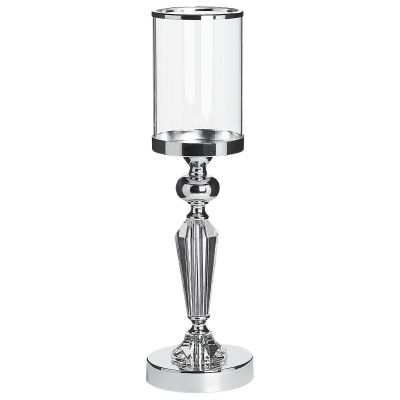 Glass Hurricane Candle Holder 42 cm Silver BONAO