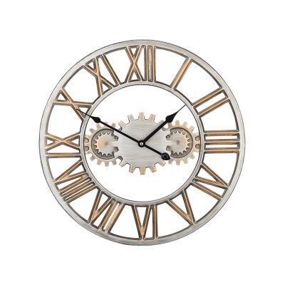 Iron Skeleton Wall Clock 46cm Silver and Gold