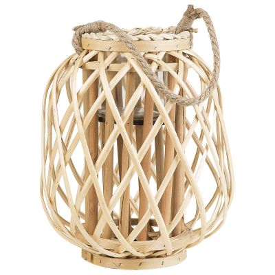 Wooden Candle Lantern 30 cm Natural MAURITIUS
