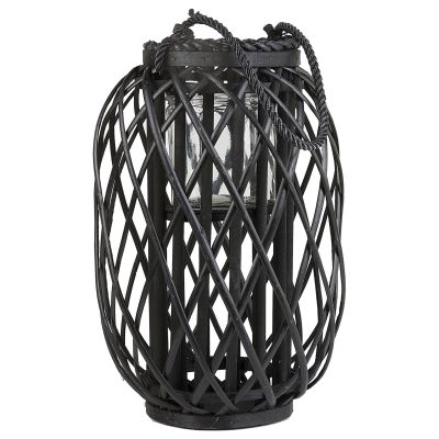 Wooden Candle Lantern 40 cm Black MAURITIUS