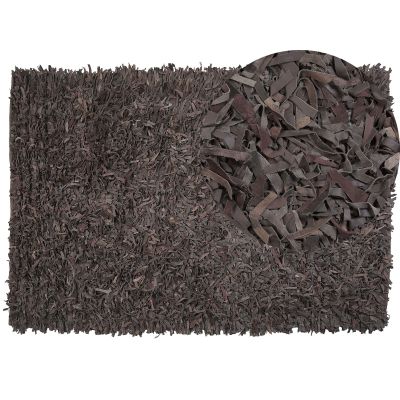 Leather Area Rug 140x200cm Dark Brown