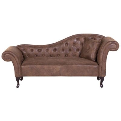 Right Hand Chaise Lounge Faux Suede Brown LATTES