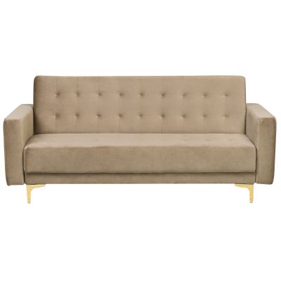 3 Seater Velvet Sofa Bed Sand Beige ABERDEEN