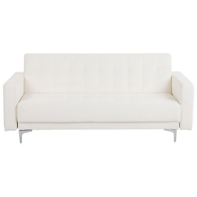 3 Seater Faux Leather Sofa Bed White ABERDEEN