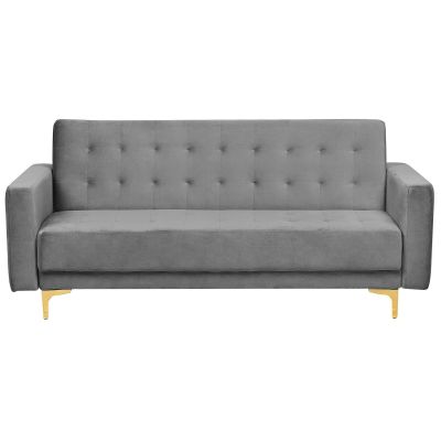 3 Seater Velvet Sofa Bed Grey ABERDEEN