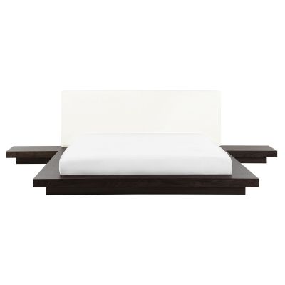 EU King Size Bed with Bedside Tables Dark Wood ZEN