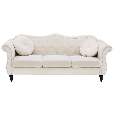 3 Seater Velvet Sofa Beige SKIEN