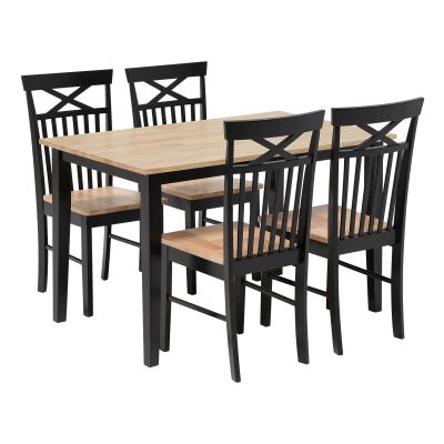 4 Seater Dining Set Light Wood and Black HOUSTON