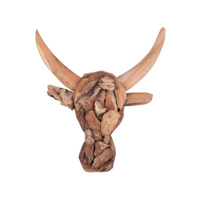 Decorative Sculpture Light Wood BULL HEAD