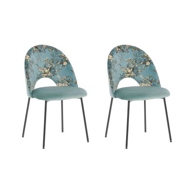 Set of 2 Velvet Dining Chairs Floral Pattern Green COVELO