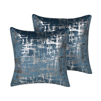Set of 2 Velvet Cushions Crackle Pattern 45x45cm Blue