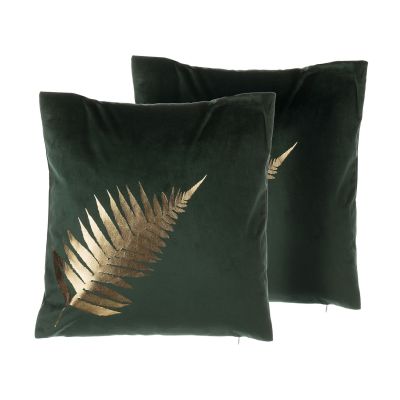 Set of 2 Velvet Cushions Leaf Pattern 45x45cm Green