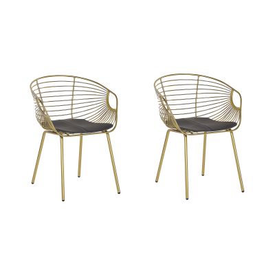 Set of 2 Metal Dining Chairs Gold HOBACK