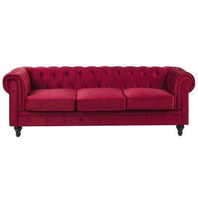 3 Seater Velvet Fabric Sofa Red CHESTERFIELD