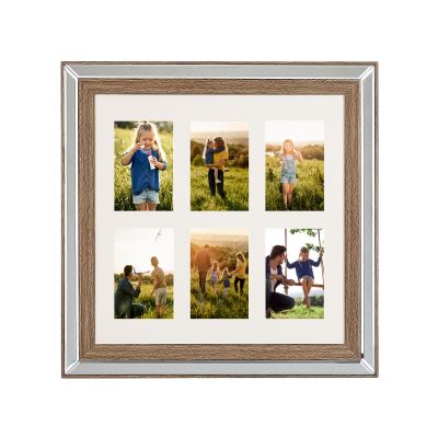 Mirrored Multi Frame for 6 Photos Dark Wood SINTA