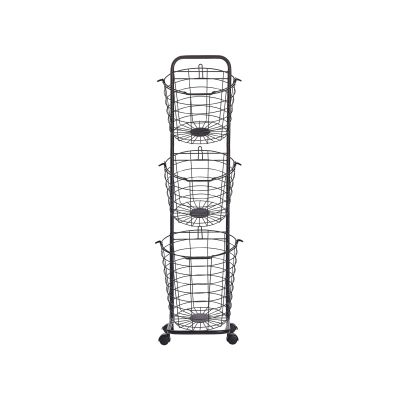 3 Tier Metal Wire Basket Stand Black