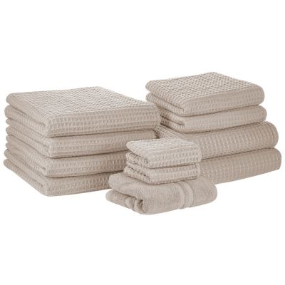 Set of 11 Cotton Towels Beige AREORA