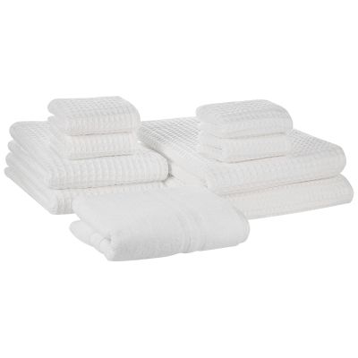 Set of 9 Cotton Towels White AREORA