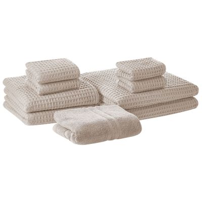 Set of 9 Cotton Towels Beige AREORA