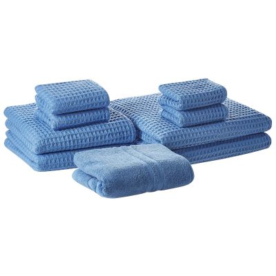 Set of 9 Cotton Towels Blue AREORA