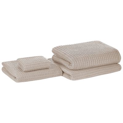 Set of 4 Cotton Towels Beige AREORA
