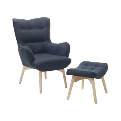 Wingback Chair with Footstool Dark Blue VEJLE