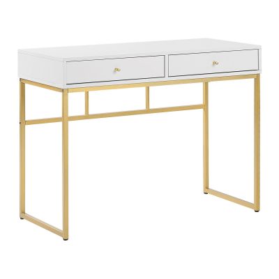 Home Office Desk / 2 Drawer Console Table White with Gold DAPHNE