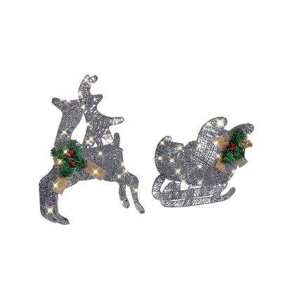Outdoor LED Decoration Sleigh and Reindeer 41 cm Silver ENODAK
