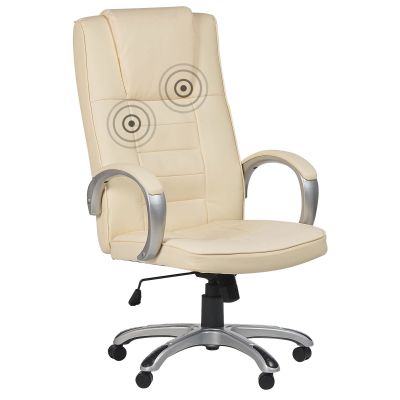 Faux Leather Heated Massage Chair Beige GRANDEUR II