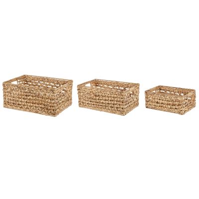 Set of 3 Water Hyacinth Baskets Natural