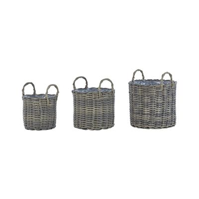Set of 3 PE Rattan Plant Pot Baskets Taupe NIKITI