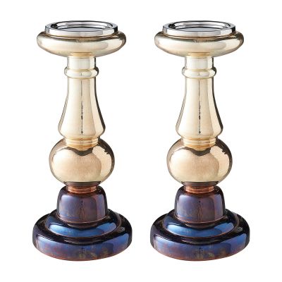 Set of 2 Glass Candlesticks 31cm Gold