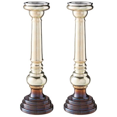 Set of 2 Glass Candlesticks 40cm Gold