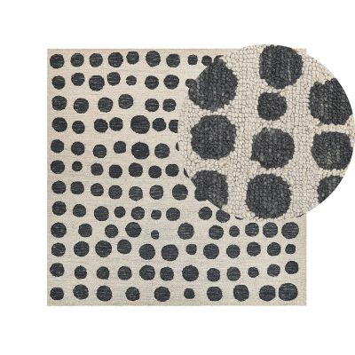 Wool Area Rug 200x200cm Beige and Black