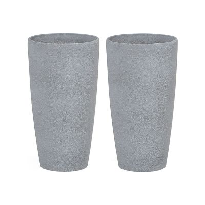 Set of 2 Plant Pots Stone 23 x 23 x 43 cm Grey ABDERA