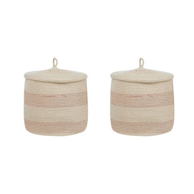 Set of 2 Cotton Baskets with Lids Light Beige