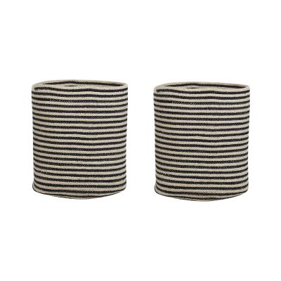 Set of 2 Cotton Baskets Beige and Black