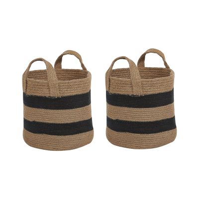 Set of 2 Jute Baskets Beige and Black