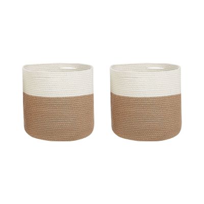 Set of 2 Cotton Baskets Beige and White