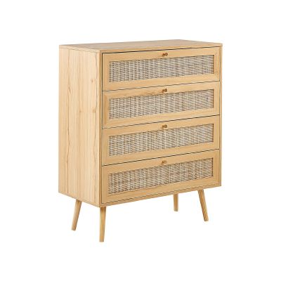 PADOVA Oak Finish Rattan Chest of Drawers - Medium-sized, 4 Drawers