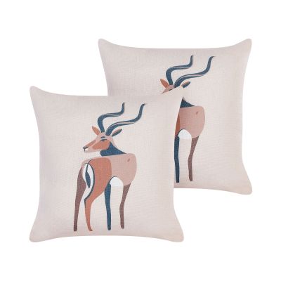 Set of 2 Decorative Pillows Antelope Motif 45x45cm Beige