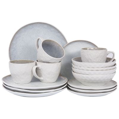 Set of 16 Stoneware Dinnerware Light Grey SESAME