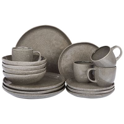 Set of 16 Stoneware Dinnerware Grey COSTMARY