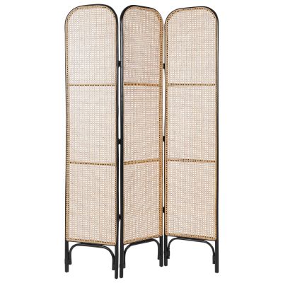 Folding Rattan 3 Panel Room Divider 105 x 180 cm Natural and Black POTENZA