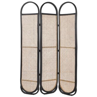 Folding Rattan 3 Panel Room Divider 118 x 180 cm Natural and Black CORTONA