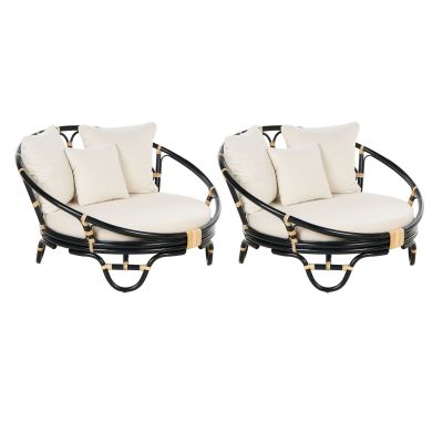 Set of 2 Rattan Garden Daybeds Black ROSSANO